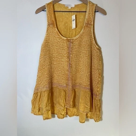 Anthropologie Eri + Ali Ruffle Hem Crochet yellow Size L Sleeveless Top NWT - Picture 4 of 8